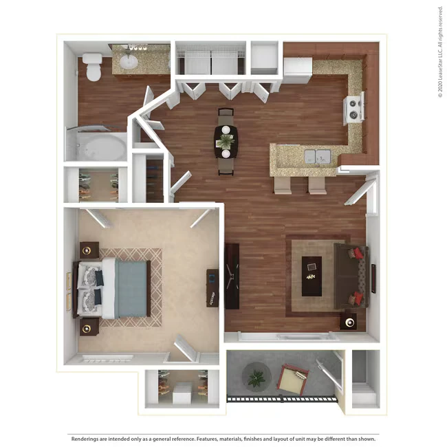 1 Bed 1 Bath 704 SqFt (636 Net) 3303 floor plan